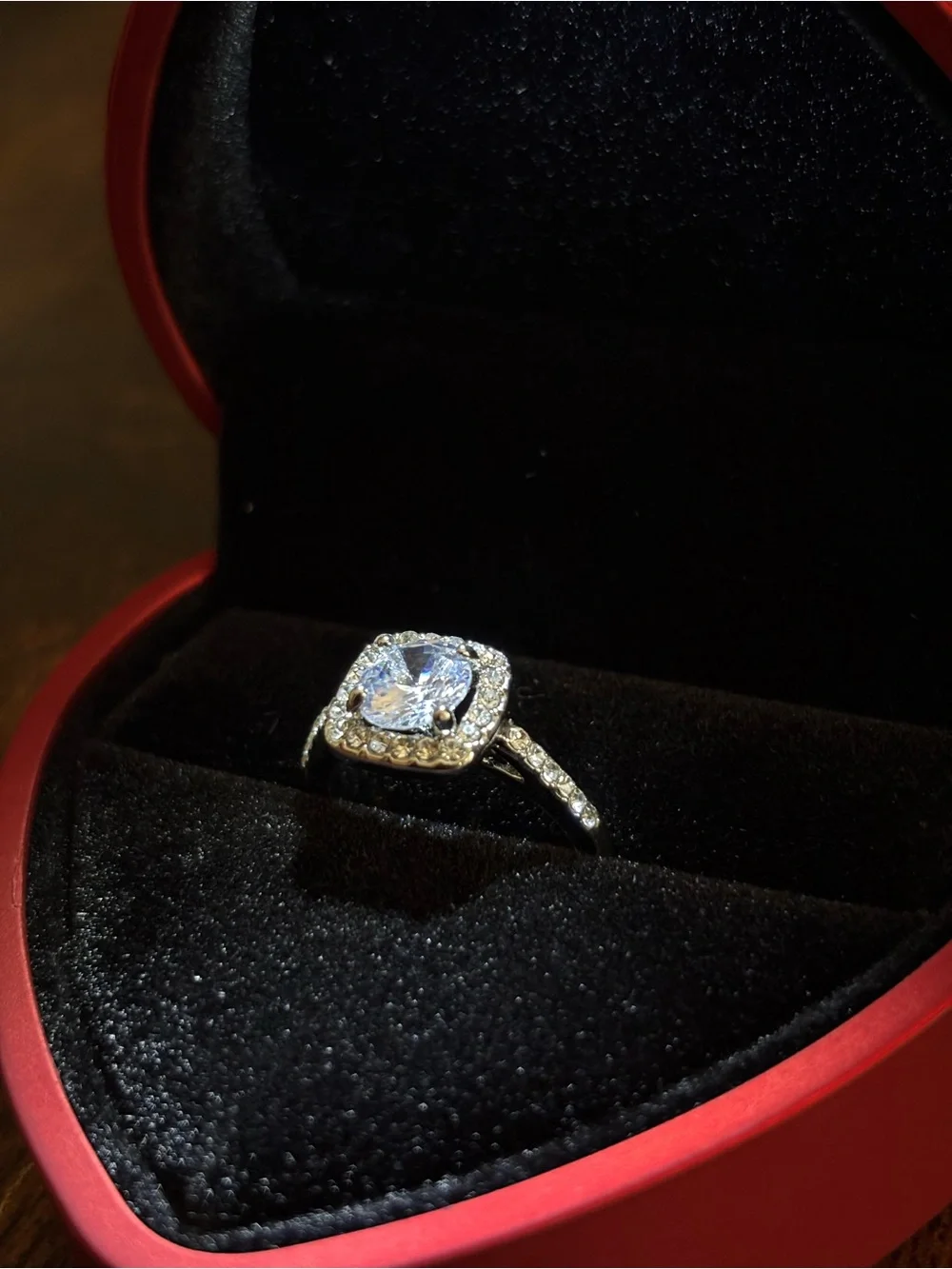 Silver Halo Cushion-Cut Cubic Zirconia Engagement Ring - Silver